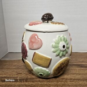 Vintage 50s Napco "Cookies All Over" Ceramic Cookie Jar with Walnut Handle